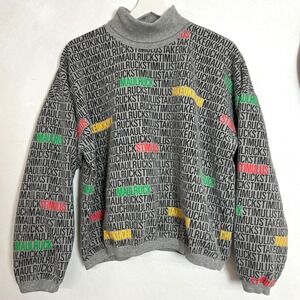 VTG Takeo Kikuchi Stimulus All Over Print Mock Neck Sweatshirt Gray Japan Sz S/M